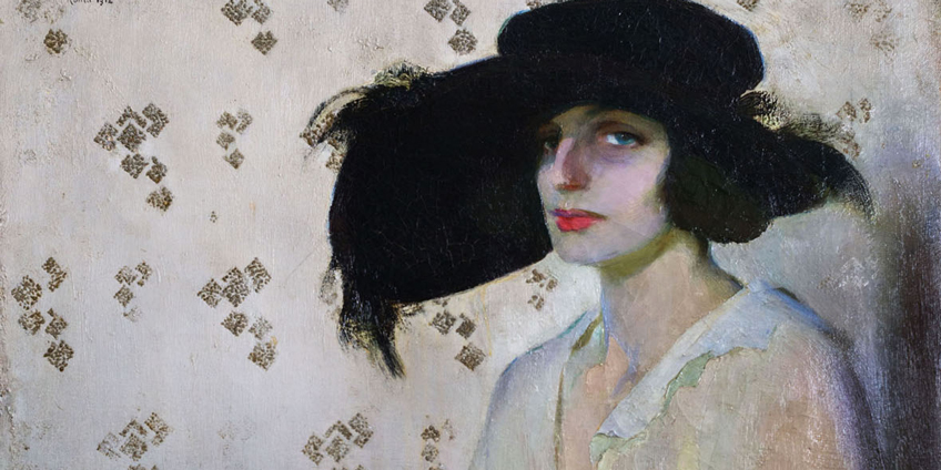 Amedeo Bocchi: Signora con cappello nero, 1914, Collezione privata