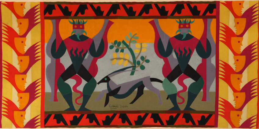 Fortunato Depero, Guerrieri (tarsia in panni, 1923)
