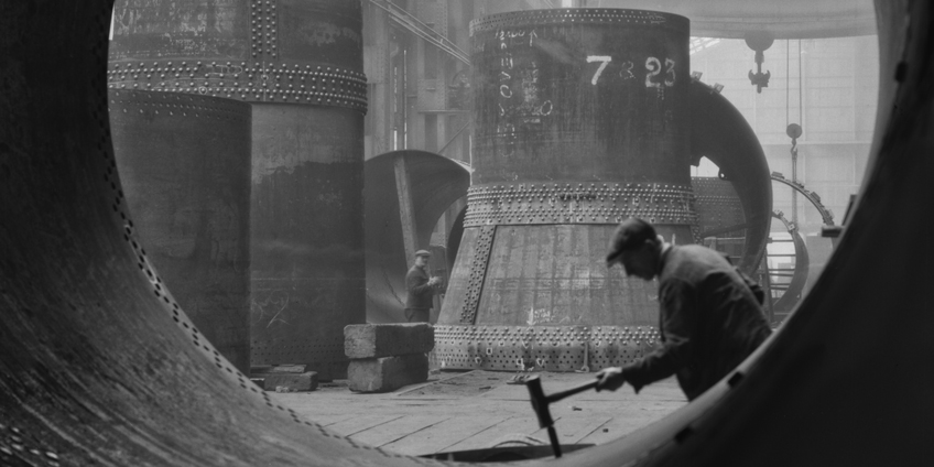 Rotary Kilns Under Construction in the Boiler Shop, Vickers Armstrong Steel Foundry, Tyneside