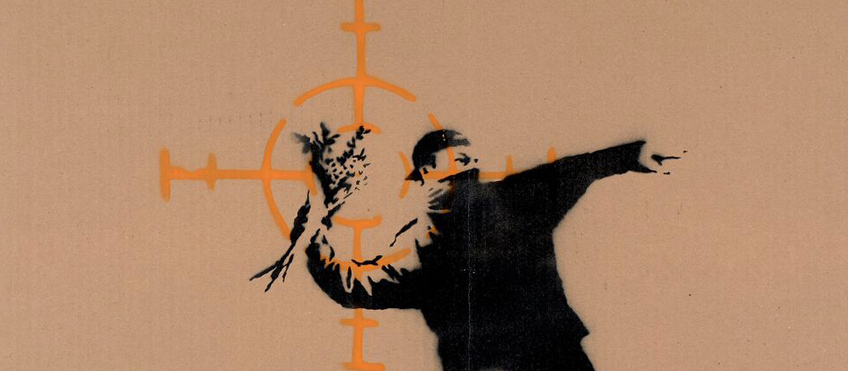 Banksy Love in the air 2003 stencil su cartone